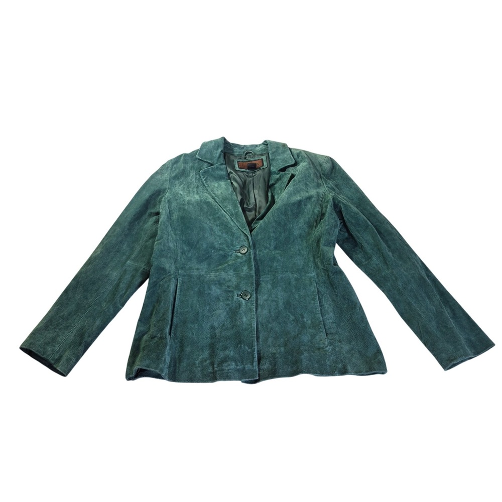 Siena Suede Leather Blazer WS88805-FOR Womens 14 Teal Green Two Button Jacket